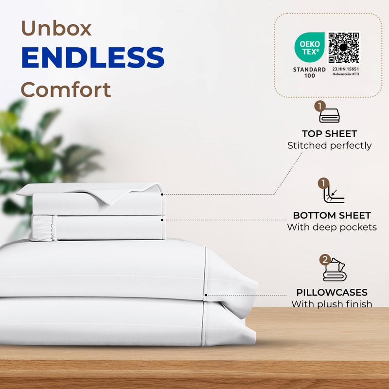 THREAD SPREAD Egyptian Cotton Sheets King Size - 600 Thread Count Sheets King 4 PC White Luxury Sheet King Size, 16" Deep Pocket, Extra Soft, Cooling Sateen Weave Hotel Luxury Bed Sheet Sets - Image 3