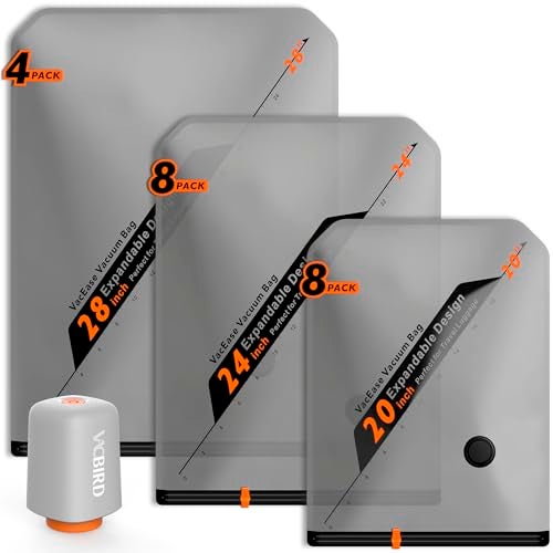Vacbird Rechargeable Wireless Pump Travel Storage Bags Set - 20 Pack Portable Space Saver Bags for Travel & Home - Vacuum Compression Packing Seal for Clothes, Blankets, Seasonal Storage - Image 1