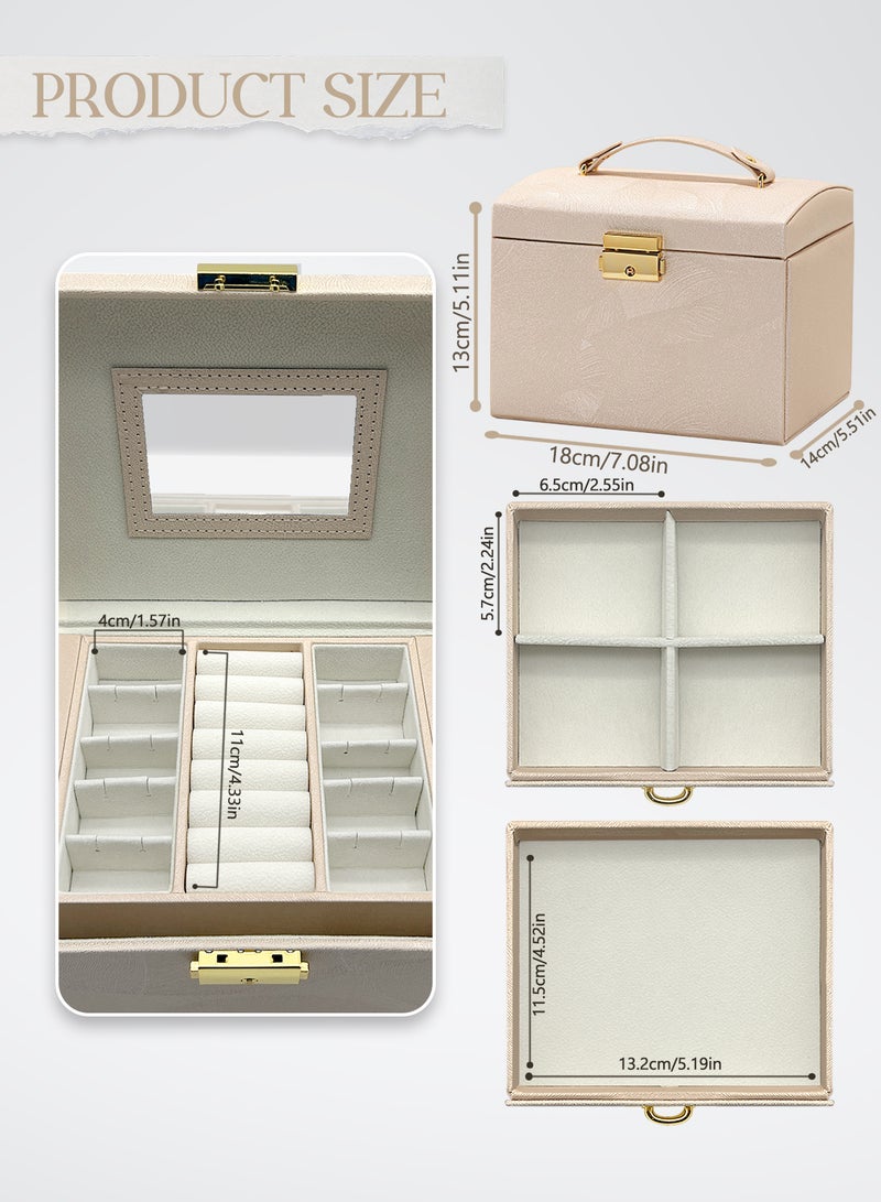 Women's Jewelry Box with 2 Drawers, Mirror, Lockable with Keys, 3-Layer Jewelry Organizer Case for Bracelets, Earrings, Rings, Necklaces - Image 2