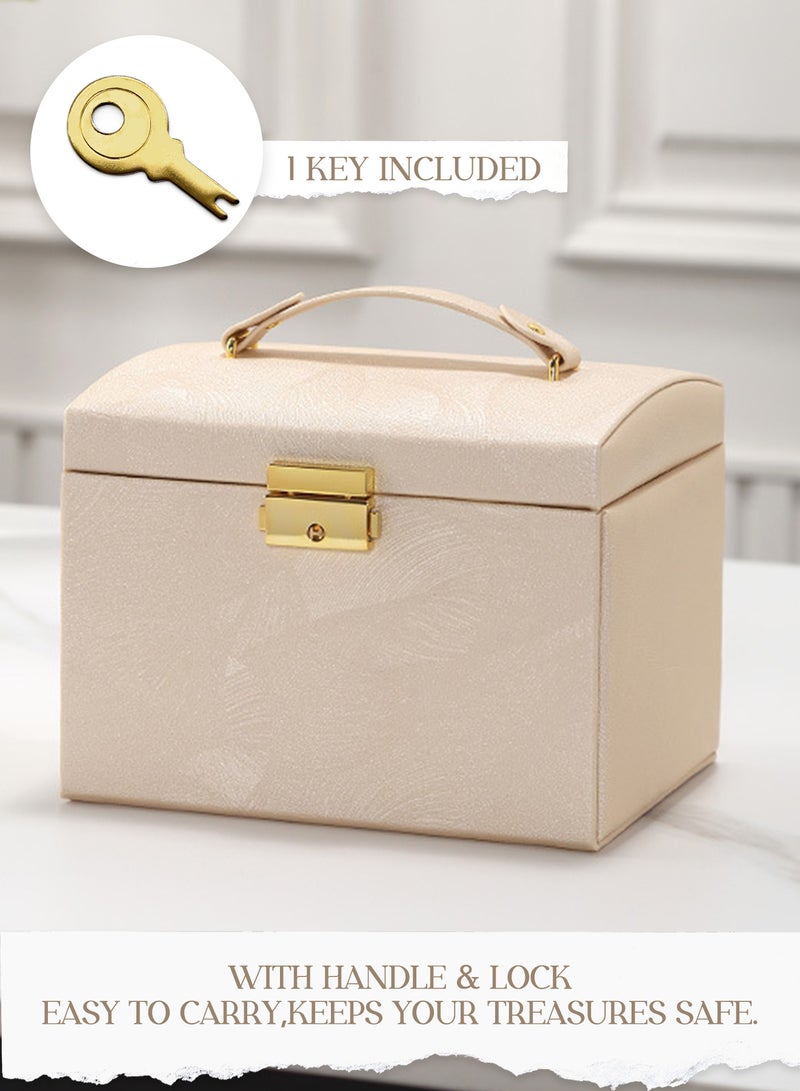 Women's Jewelry Box with 2 Drawers, Mirror, Lockable with Keys, 3-Layer Jewelry Organizer Case for Bracelets, Earrings, Rings, Necklaces - Image 5