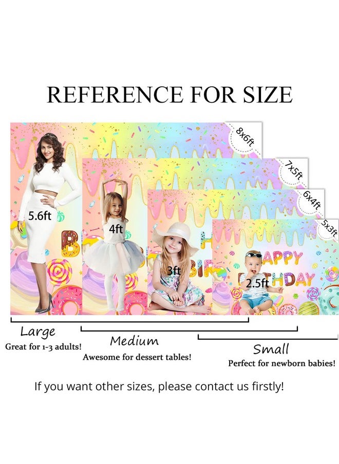 Mocsicka Donut Happy Birthday Backdrop For Girls Sweet Candy Birthday Party Decorations Background Cake Table Banner Donut Ice Cream Birthday Photography Background (7X5Ft (82X60 Inch))  - Image 4