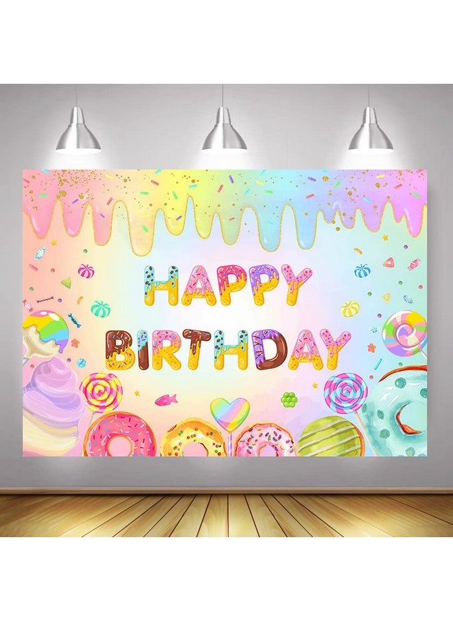 Mocsicka Donut Happy Birthday Backdrop For Girls Sweet Candy Birthday Party Decorations Background Cake Table Banner Donut Ice Cream Birthday Photography Background (7X5Ft (82X60 Inch))  - Image 5