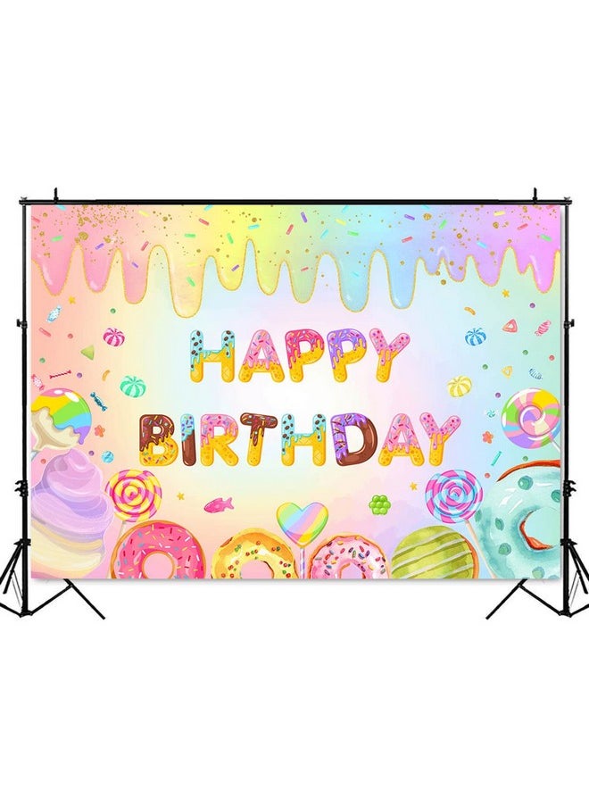 Mocsicka Donut Happy Birthday Backdrop For Girls Sweet Candy Birthday Party Decorations Background Cake Table Banner Donut Ice Cream Birthday Photography Background (7X5Ft (82X60 Inch))  - Image 3