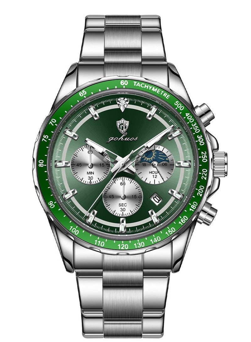 GOHUOS Men's Luxury Quartz Watch - Top Brand Luxury Waterproof Multifunctional Business Analog Wrist Watch with Stainless Steel Band - 44mm -  Father or Boyfriend Gift - Image 5