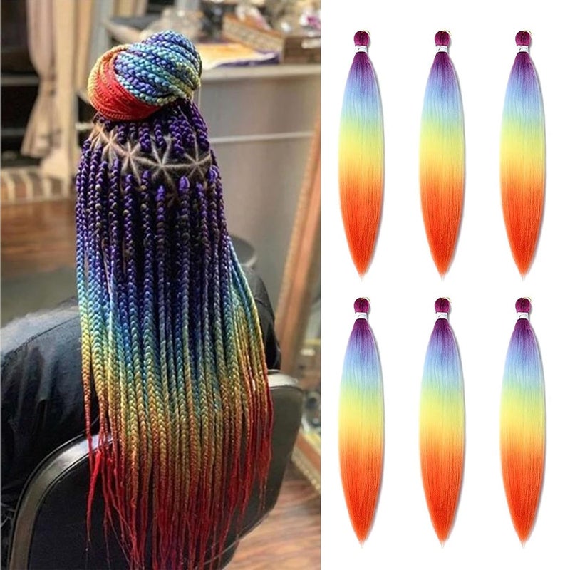 Pre Stretched Braiding Hair Extensions 26Inch 6 Packslot Phoenixfly Heat Resistant Fiber Crochet Hair for Box Braids Senegal Twist Hair ExtensionsRainbow