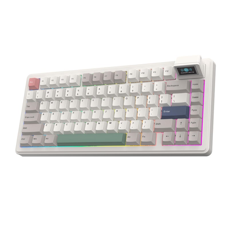 EPOMAKER RT82 Wireless Mechanical Keyboard with Screen, VIA Custom, 2.4GHz/USB-C/BT5.0, RGB Backlit, Gasket, 5-Paddings, PBT Keycaps, Hot-Swap Retro Gaming Keyboard (Creamy Jade) - Image 1