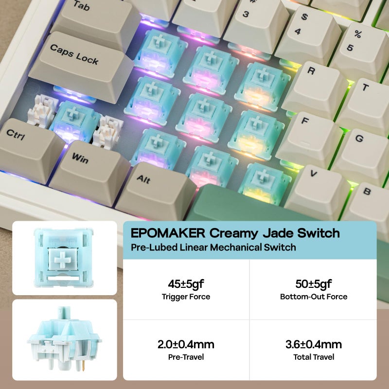 EPOMAKER RT82 Wireless Mechanical Keyboard with Screen, VIA Custom, 2.4GHz/USB-C/BT5.0, RGB Backlit, Gasket, 5-Paddings, PBT Keycaps, Hot-Swap Retro Gaming Keyboard (Creamy Jade) - Image 5