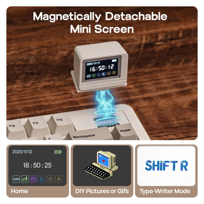 EPOMAKER RT82 Wireless Mechanical Keyboard with Screen, VIA Custom, 2.4GHz/USB-C/BT5.0, RGB Backlit, Gasket, 5-Paddings, PBT Keycaps, Hot-Swap Retro Gaming Keyboard (Creamy Jade) - Image 3