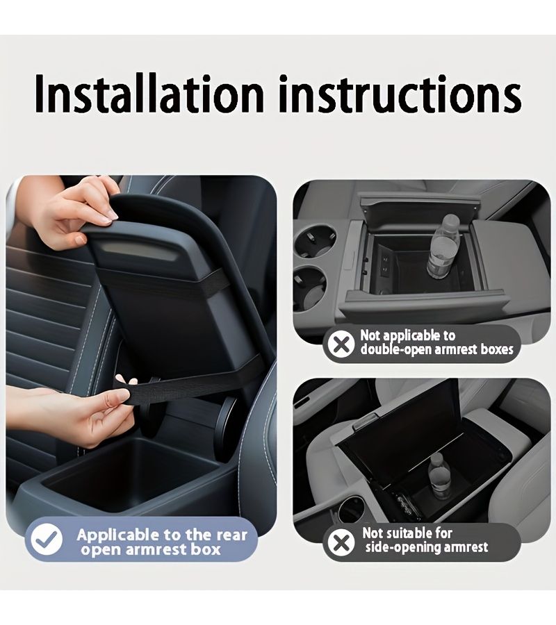 1pc Black Car Armrest Pad With 2 Car Silicone Anti Slip Cup Holder Mats And Center Console Elevating Cushion For Vehicle Interior Armrest Cover 3 Pack - Image 5