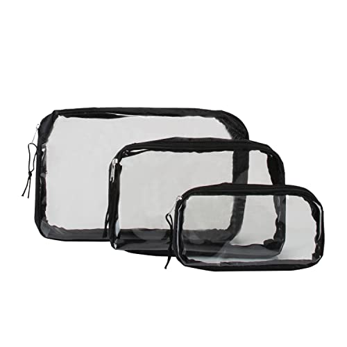 G-Force GForce 3 Piece Clear Travel Set, for Toiletries, Accessories, Cosmetic Organizer in Black, Small, Medium, Large - Image 1
