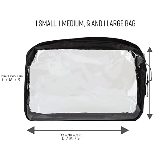 G-Force GForce 3 Piece Clear Travel Set, for Toiletries, Accessories, Cosmetic Organizer in Black, Small, Medium, Large - Image 5
