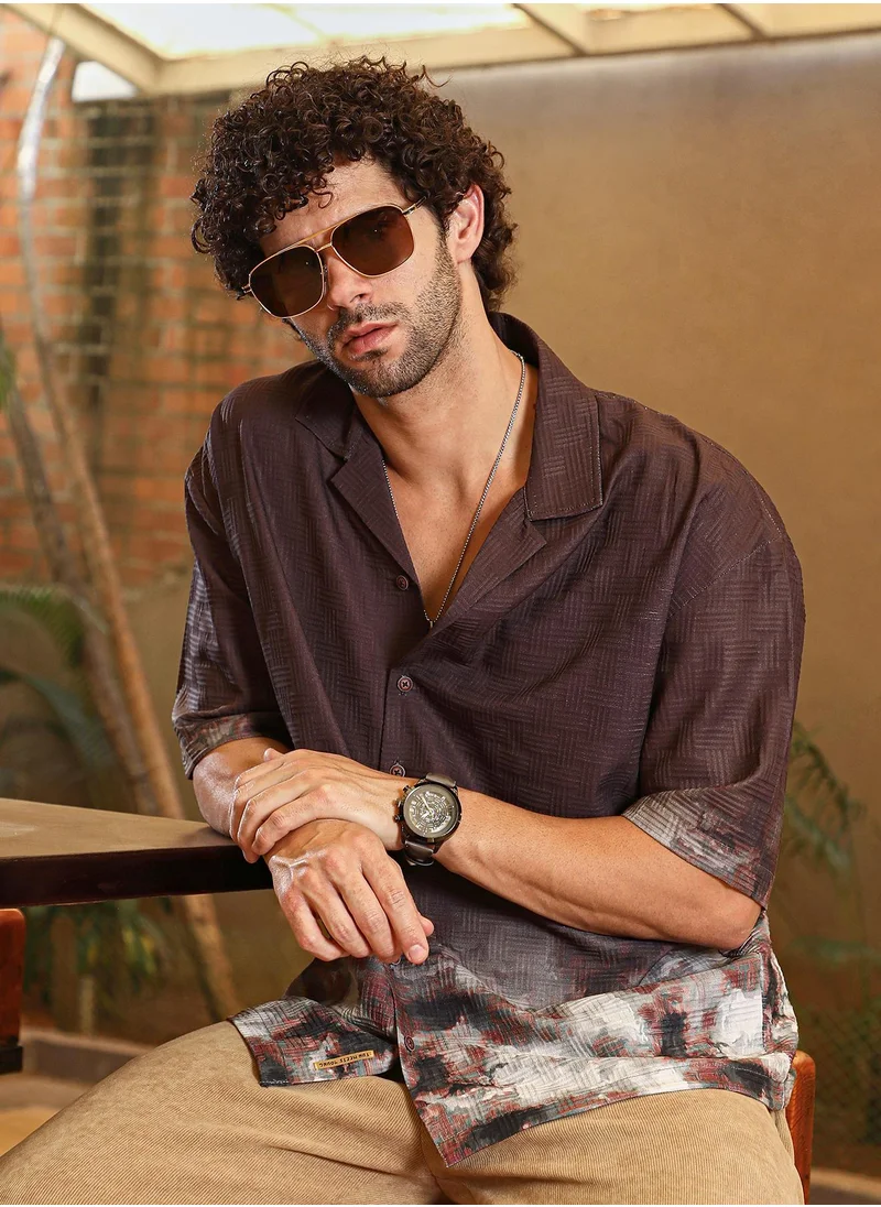 Campus Sutra Men's Chocolate Brown Abstract-Ombre Oversized Shirt