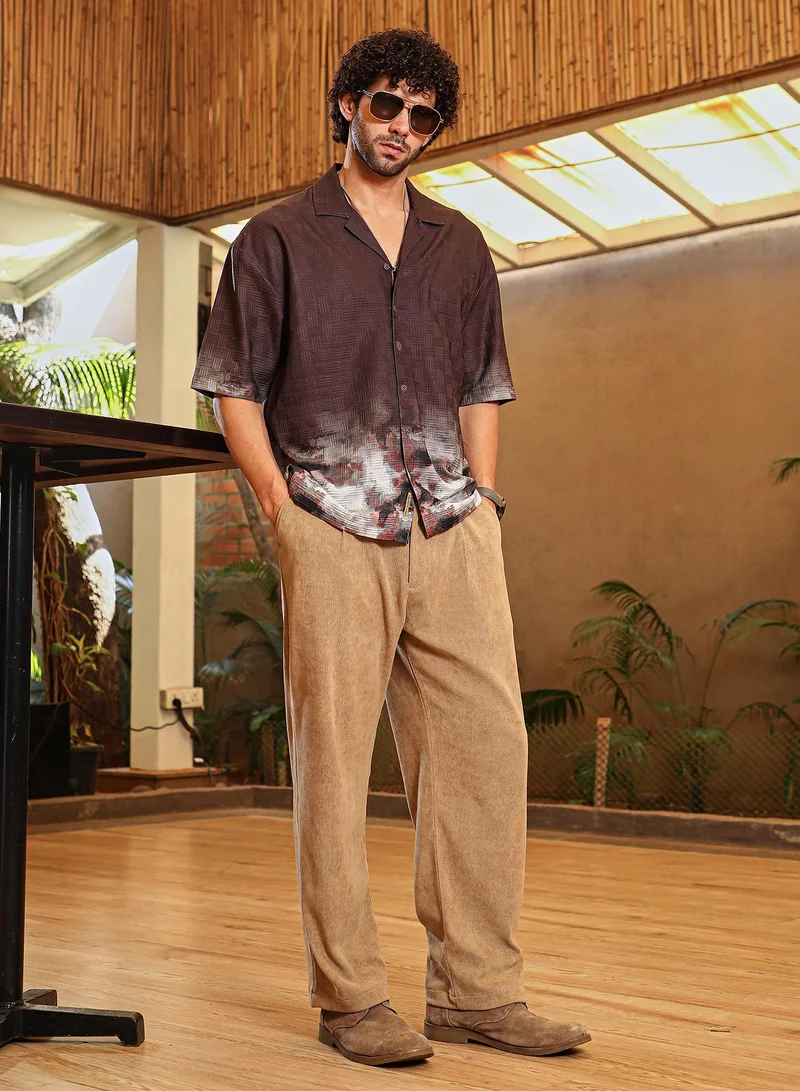 Campus Sutra Men's Chocolate Brown Abstract-Ombre Oversized Shirt