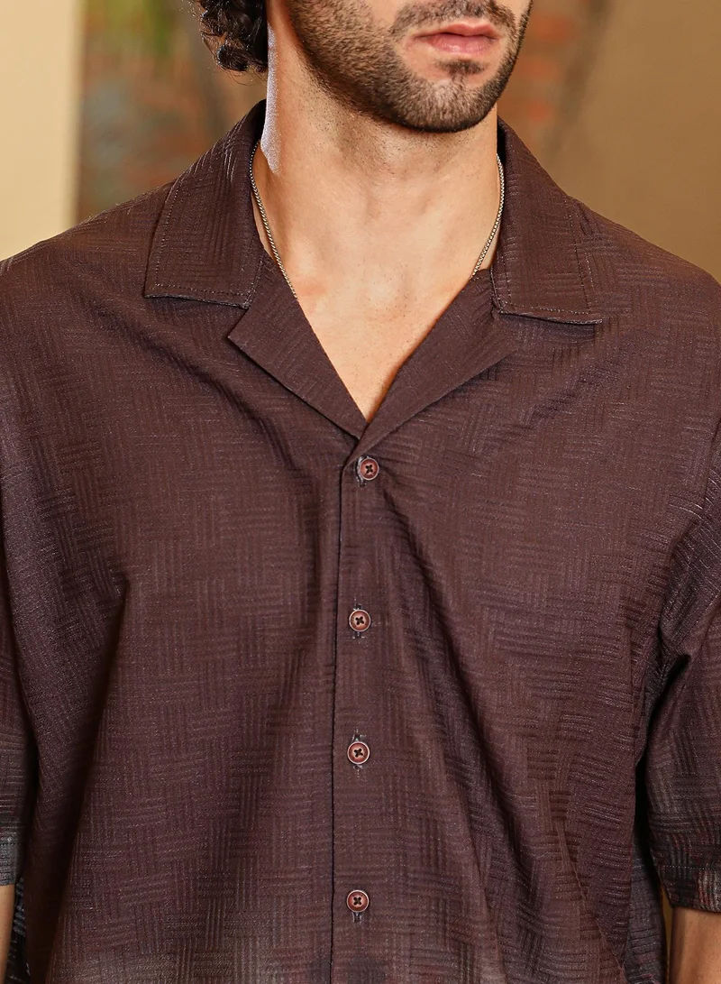 Campus Sutra Men's Chocolate Brown Abstract-Ombre Oversized Shirt