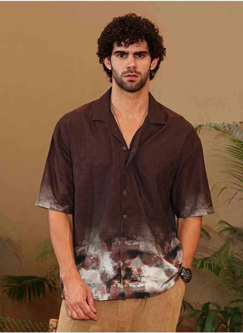 Campus Sutra Men's Chocolate Brown Abstract-Ombre Oversized Shirt