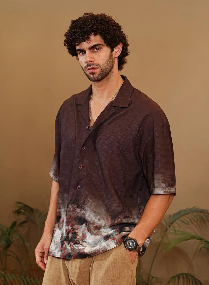 Campus Sutra Men's Chocolate Brown Abstract-Ombre Oversized Shirt