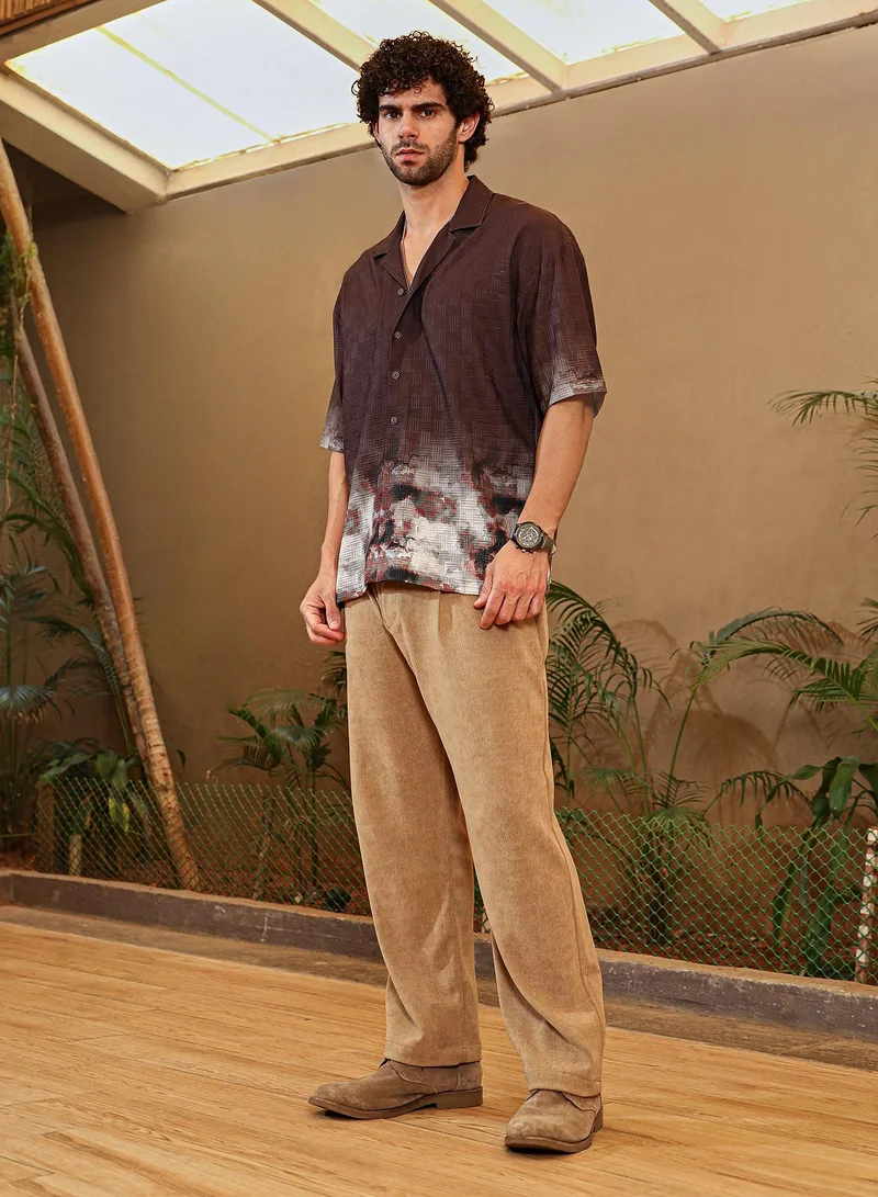 Campus Sutra Men's Chocolate Brown Abstract-Ombre Oversized Shirt