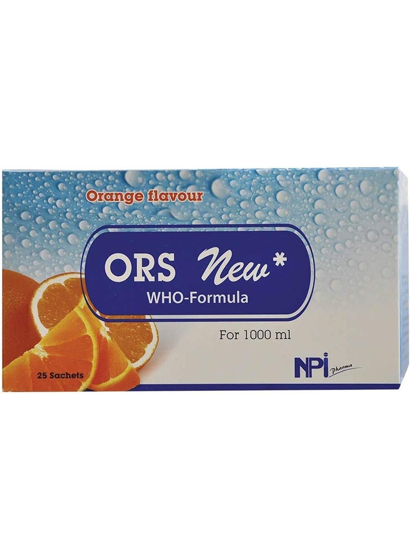 NPI Pharma ORS New Who-Formula Orange Flavour For 1000ml, 25 Sachets