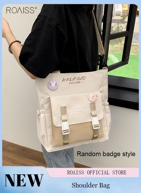 Large Capacity Fashion Color Block Shoulder Bag Women'S Daily Commuting School Adjustable Detachable Shoulder Strap Crossbody Bag