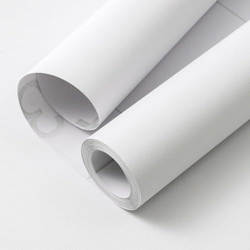 LIVECOOL Thick White Wallpaper Textured Removable Peel and Stick Wallpaper White Contact Paper Self Adhesive Wallpaper Decorative Oil Proof Wall Paper Bathroom Kitchen Cabinet (White, 12 X 60 Inch) - Image 1