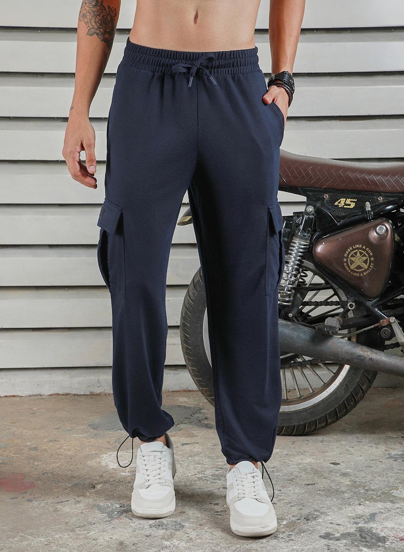 HIGH STAR Men's Navy 100% Polyester Printed Full Length Casual Jogger Straight Fit Trouser - Image 2