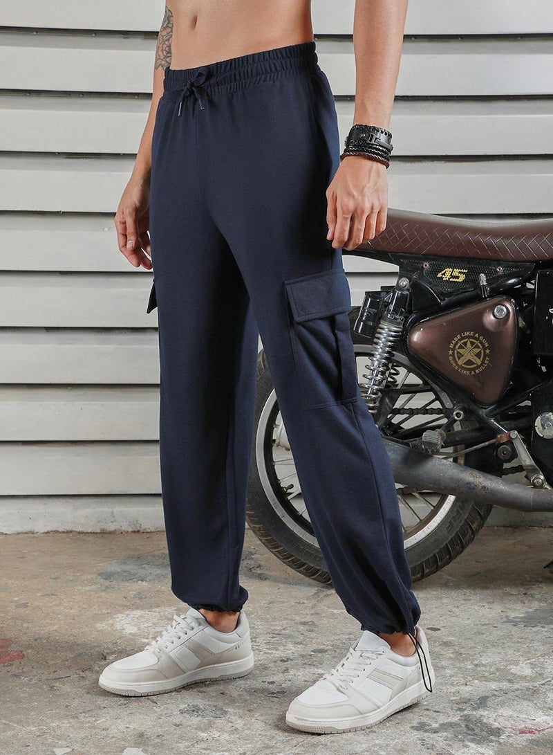 HIGH STAR Men's Navy 100% Polyester Printed Full Length Casual Jogger Straight Fit Trouser - Image 3
