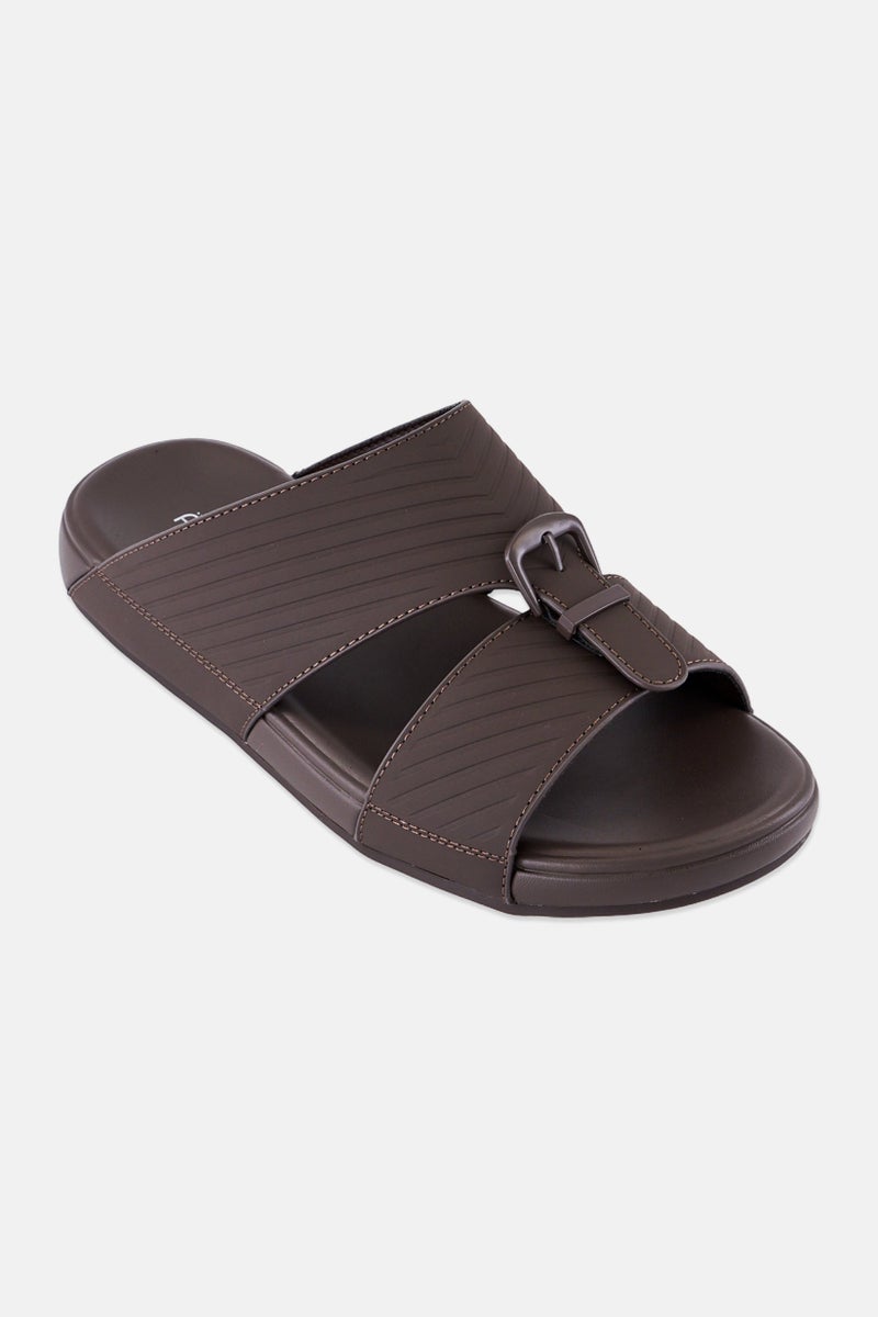 Algspar Men Slip On Arabic Sandals, Dark Brown - Image 1
