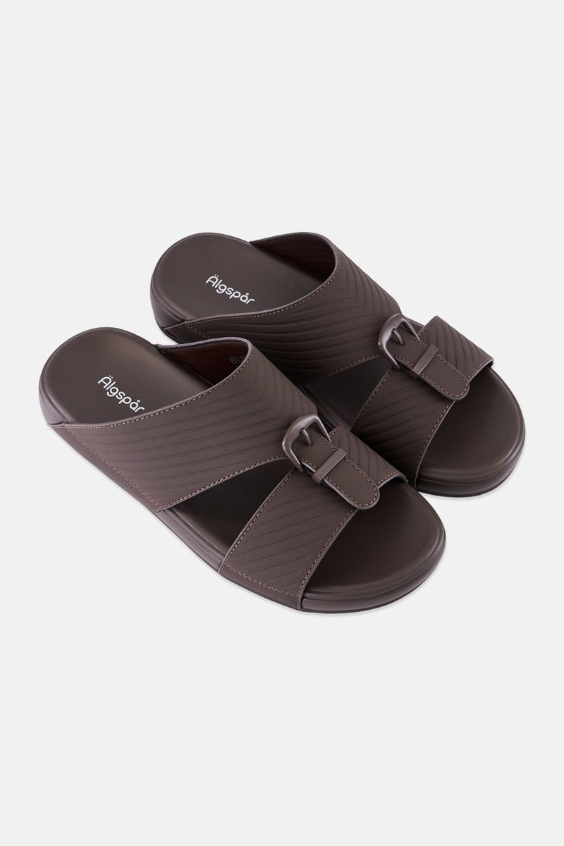 Algspar Men Slip On Arabic Sandals, Dark Brown - Image 2