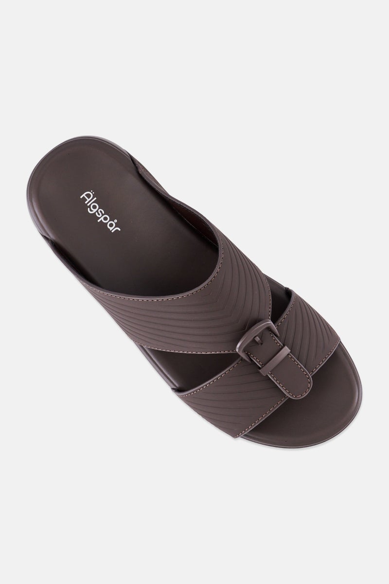 Algspar Men Slip On Arabic Sandals, Dark Brown - Image 3