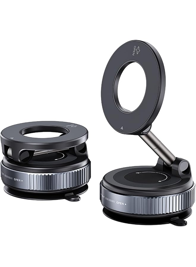 S-TOP Magnetic Phone Holder for Car, 360° Rotatable Mount compatible with MagSafe, Foldable Stand with Vacuum Suction Cup Base, Adjustable Arm with Magnetic Ring for Smartphones - Image 1