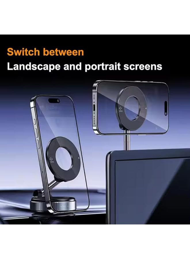 S-TOP Magnetic Phone Holder for Car, 360° Rotatable Mount compatible with MagSafe, Foldable Stand with Vacuum Suction Cup Base, Adjustable Arm with Magnetic Ring for Smartphones - Image 2