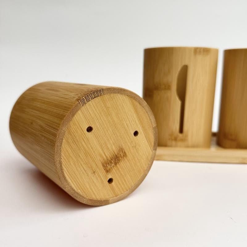 Generic Bamboo Kitchen Utensil Holder, Wooden Cutlery Organizer, Natural Wood Design, 2-Piece Set .sew - Image 3