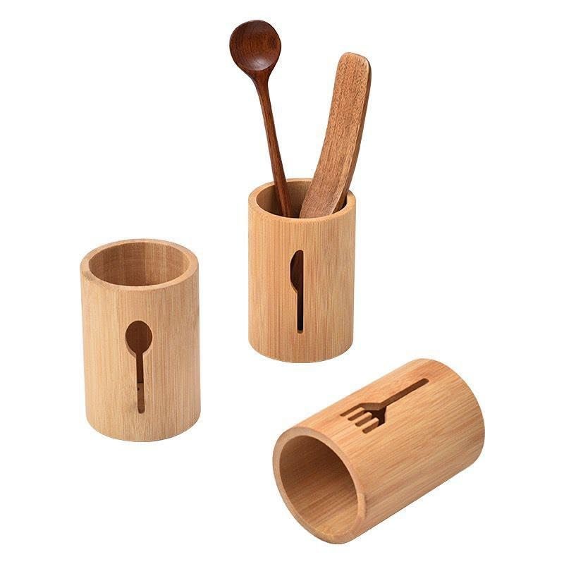 Generic Bamboo Kitchen Utensil Holder, Wooden Cutlery Organizer, Natural Wood Design, 2-Piece Set .sew - Image 1