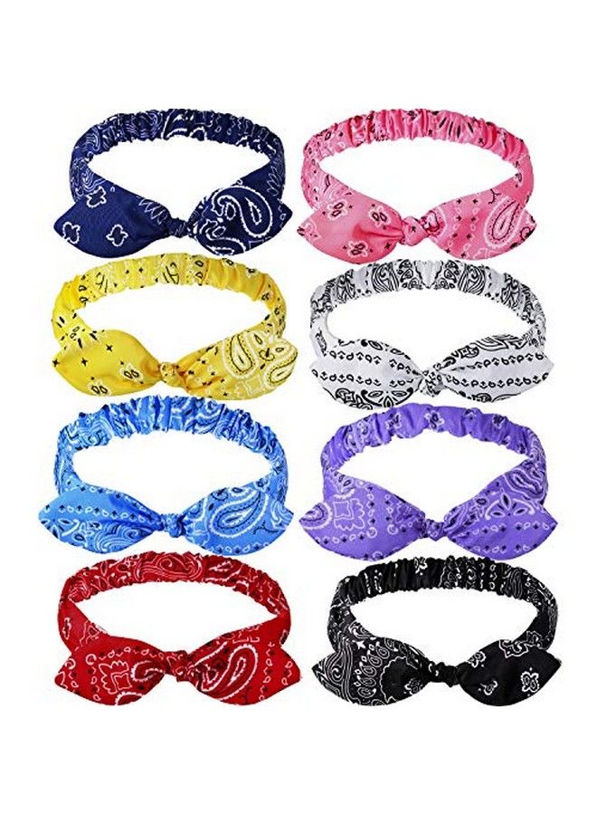 Hicarer Bandana Knot Headbands Retro Print Headbands Paisley Print Headband Headwrap For Girls And Women (Style J 8 Pieces) - Image 3