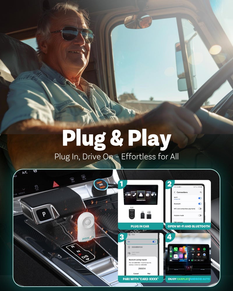 OTTOCAST Mini 2025 Wireless CarPlay & Android Auto 2-in-1 Adapter, Plug & Play, 5GHz WiFi, Auto Connect for iPhone & Android, Fits 98%+ OEM Wired CarPlay Cars - Image 3