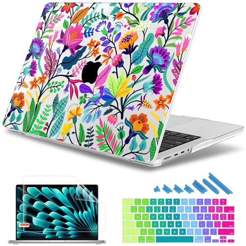 May Chen Compatible with M3 MacBook Pro 16 A2991 M2 A2780 M1 A2485 Pro/Max with Retina Display Fits Touch ID 2023 2022 2021, Hard Shell Case with Keybaord Cover & Screen Protector, Colorful Flowers - Image 1