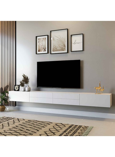 Hanging TV unit, white color - TV56 31.7x220x23.4 cm