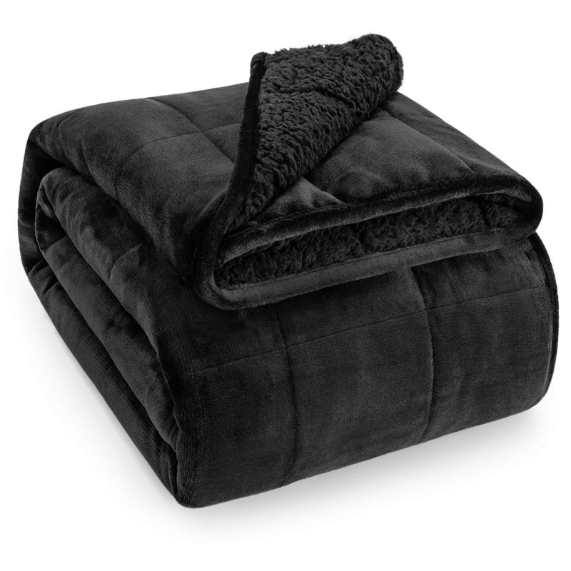 Wemore Sherpa Fleece Weighted Blanket for Adult 15 lbs Dual Sided Cozy Fluffy Heavy BlanketUltra Fuzzy Throw Blanket with Soft Plush Flannel Top60 x 80 inches Black on Both Sides