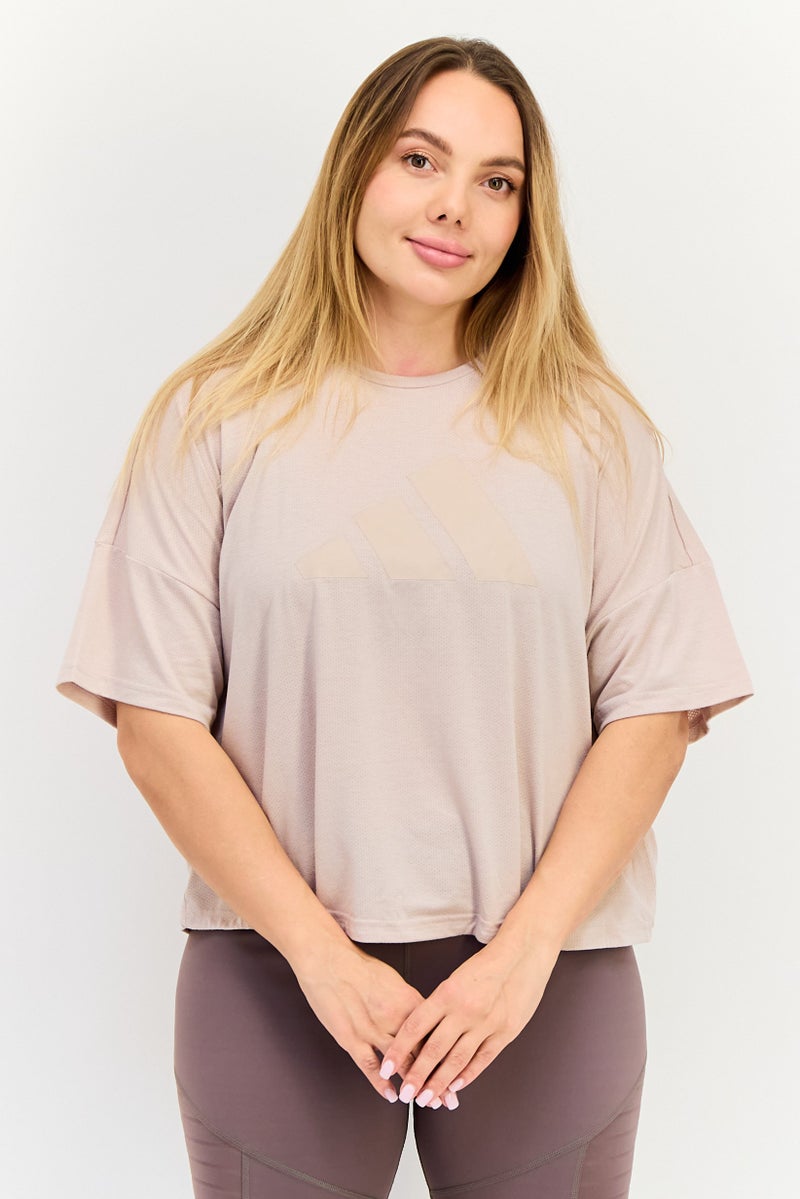 Adidas Women Sportswear Fit Brand Logo Training T-Shirt, Light Tan - Image 1