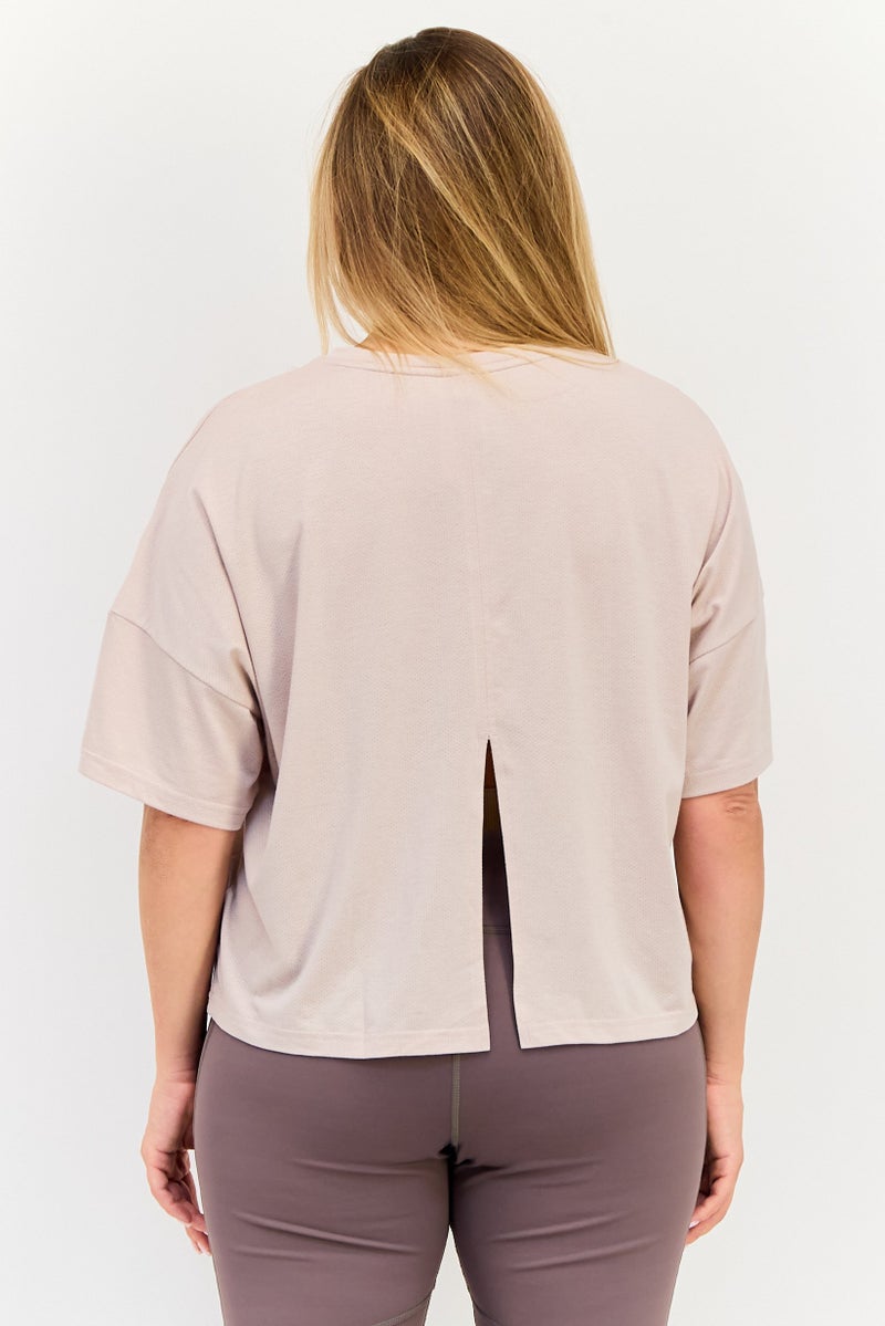 Adidas Women Sportswear Fit Brand Logo Training T-Shirt, Light Tan - Image 3