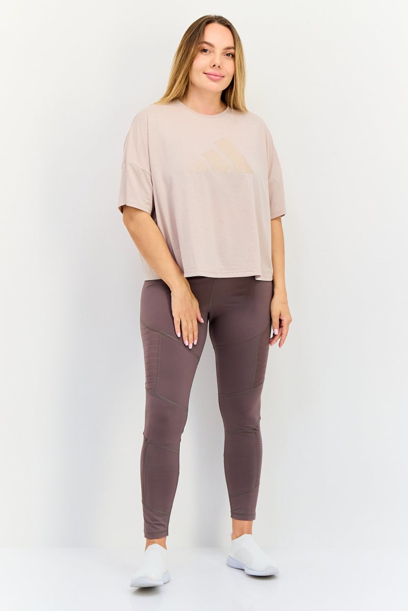 Adidas Women Sportswear Fit Brand Logo Training T-Shirt, Light Tan - Image 4