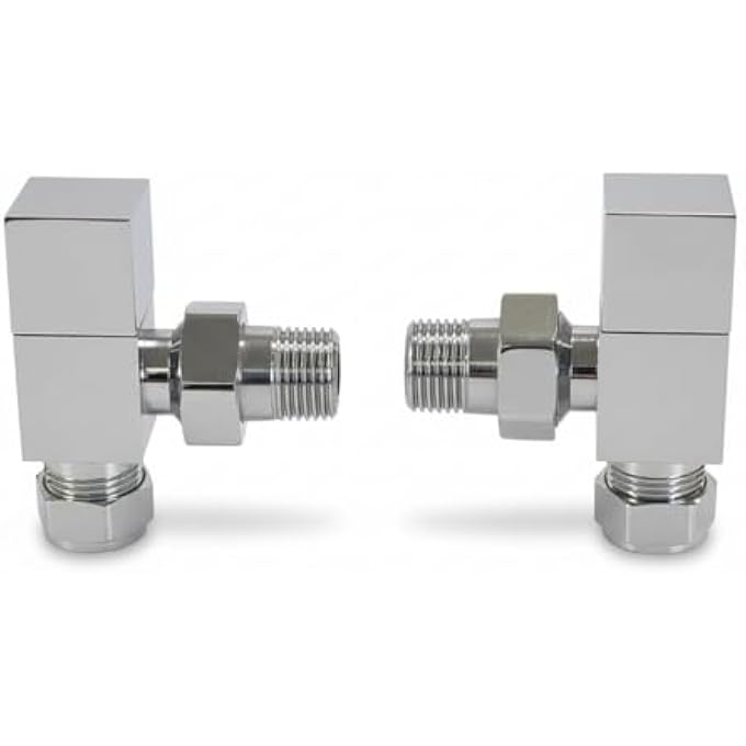 TEES CHROME SQUARE TOWEL RAIL/RADIATOR VALVE SET 1/2" /15MM (STANDARD HEATING SIZE) CENTRAL HEATING & COLUMN RADIATORS - Image 1