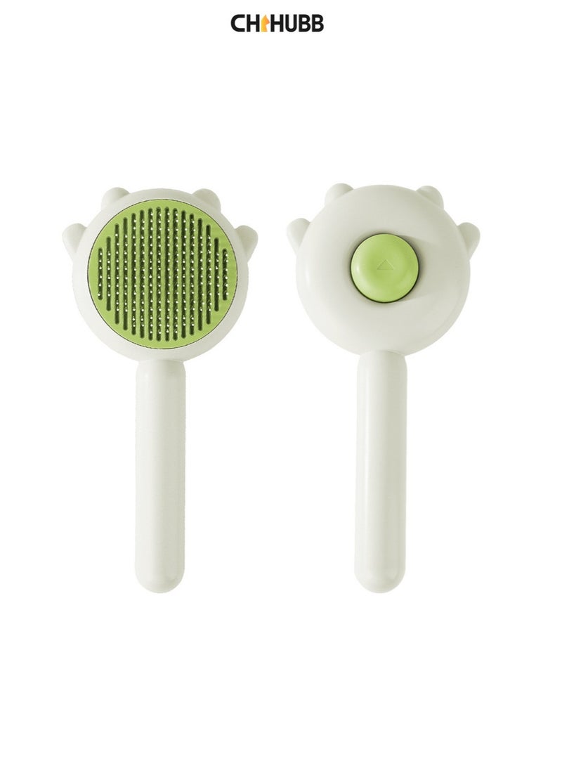 CHIHUBB Self-Cleaning Cat & Dog Grooming Brush – 140° Curved Stainless Teeth, Anti-Static, One-Click Shedding Remover, Easy to Wash – for Long & Short Hair – Fresh Green - Image 1