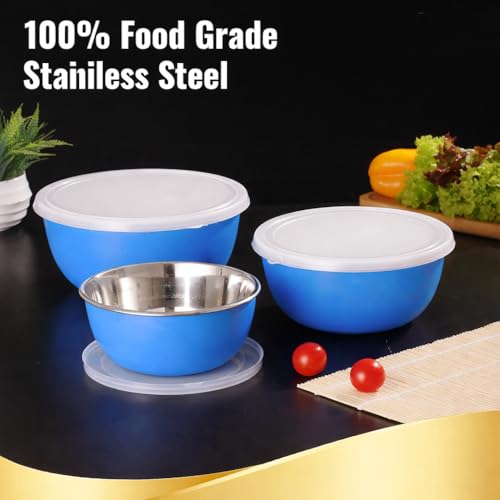 Zaib Microwave Safe Stainless Steel Food Storage Container with Lid | Euro Mixing Bowl Set for Kitchen | 500ml, 800ml, 1250ml | Pack of 3 | Reheatable, Leak-Proof, BPA-Free (3 Plain Blue) - Image 2