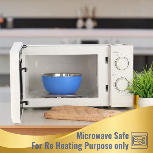 Zaib Microwave Safe Stainless Steel Food Storage Container with Lid | Euro Mixing Bowl Set for Kitchen | 500ml, 800ml, 1250ml | Pack of 3 | Reheatable, Leak-Proof, BPA-Free (3 Plain Blue) - Image 5