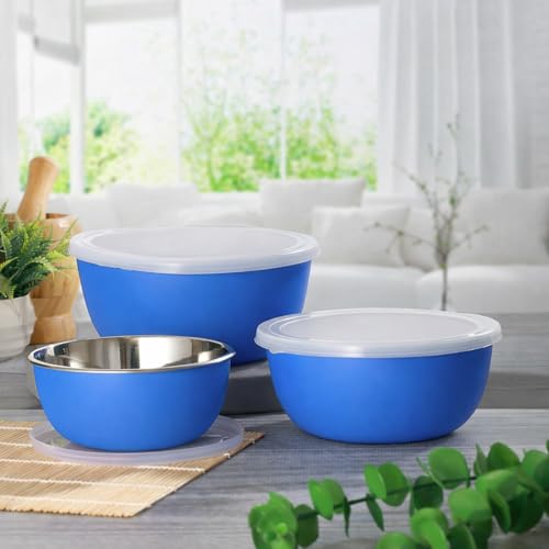 Zaib Microwave Safe Stainless Steel Food Storage Container with Lid | Euro Mixing Bowl Set for Kitchen | 500ml, 800ml, 1250ml | Pack of 3 | Reheatable, Leak-Proof, BPA-Free (3 Plain Blue) - Image 4