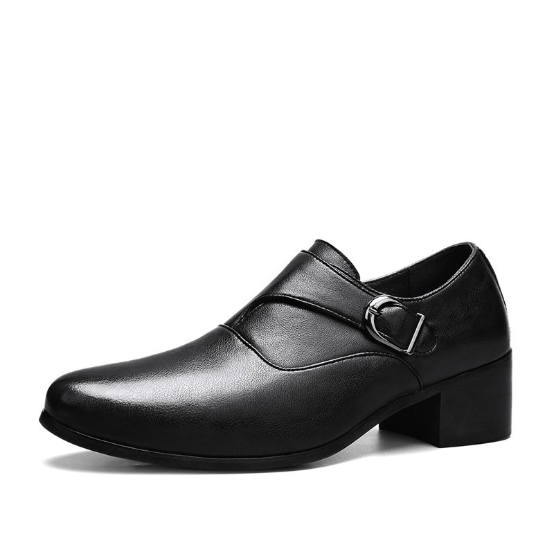 Men'S Leather Shoes Men'S Genuine Cowhide Pointed Toe Business Formal High Heels 6Cm Set Foot Heightening 8Cm Export Men'S Shoes - Image 1
