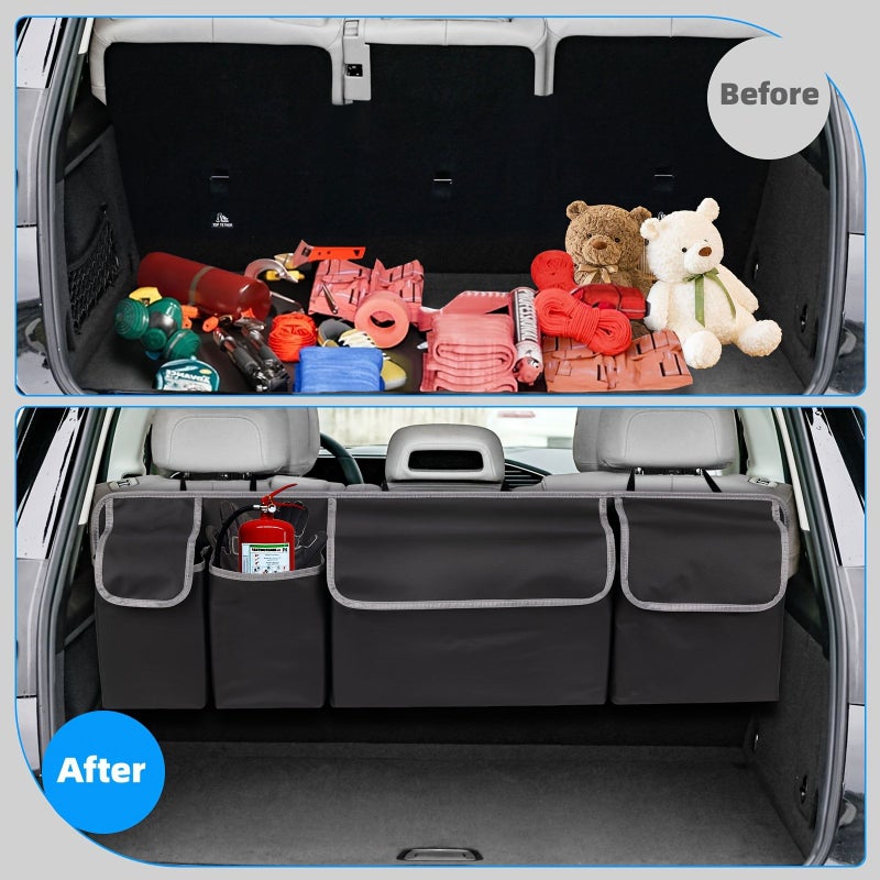 Oxford Material Car Trunk Organizer With 4 Large Pockets And 3 Adjustable Straps - Image 1