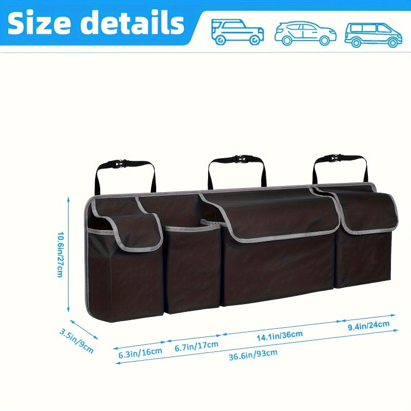 Oxford Material Car Trunk Organizer With 4 Large Pockets And 3 Adjustable Straps - Image 2
