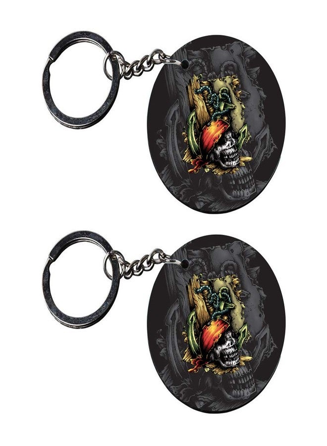 Tinywalk Set of 2 | Circle Shape Printed Wooden Keychains Skull | Circle Shape keyrings | Circle Shape Keychains| Printed keyrings - Image 1